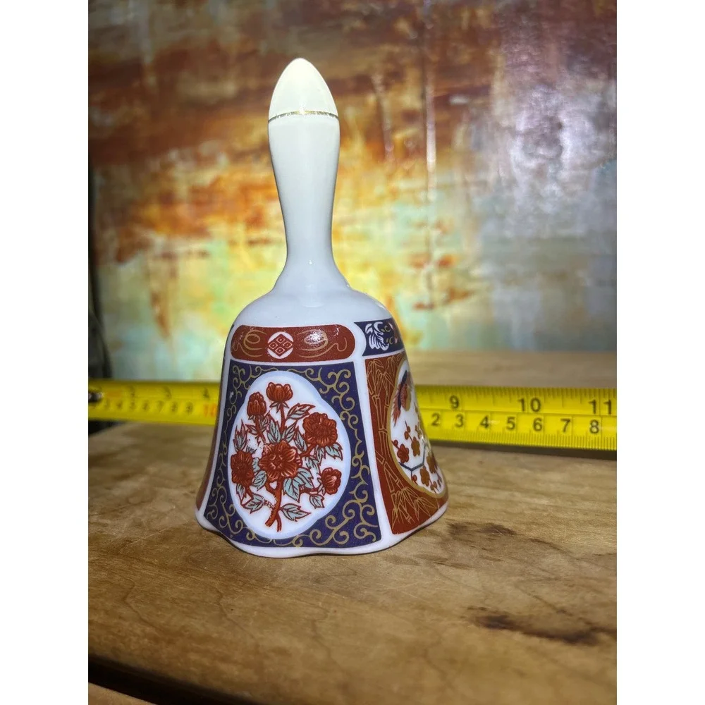 Vintage Imari Style Porcelain Bell Floral Gold Trim Asian Decor Taiwan 4 Inch